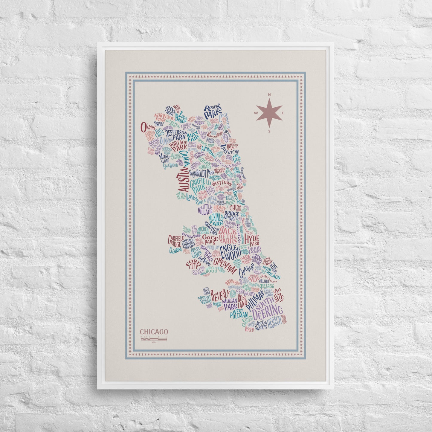 VINTAGE Canvas Chicago Neighborhood Map - southspace