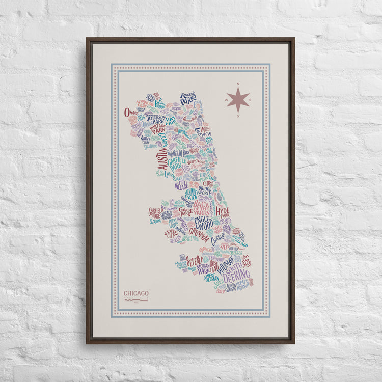 VINTAGE Canvas Chicago Neighborhood Map - southspace