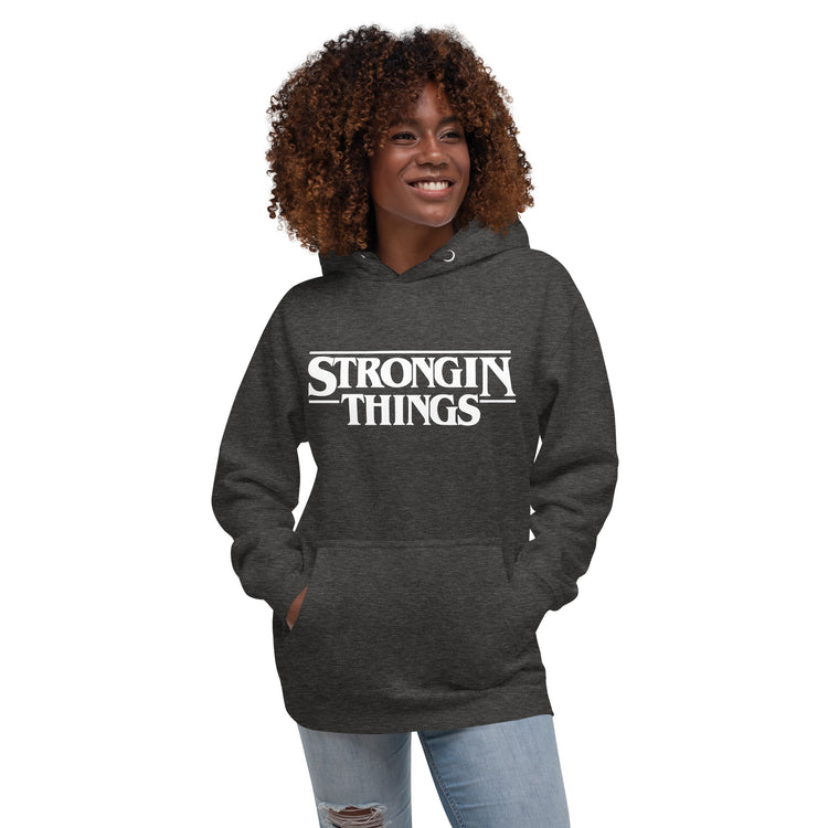 STRONGIN THINGS solid white premium hoodie - southspace